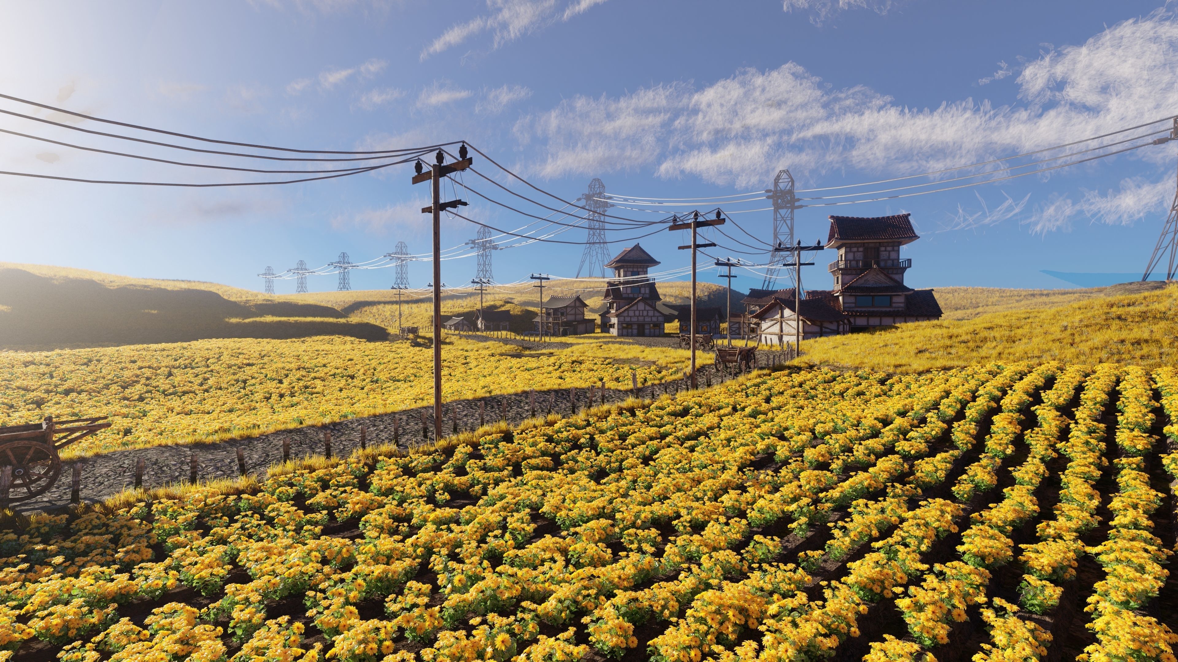 Farm Flower Field Scene 3D model_1