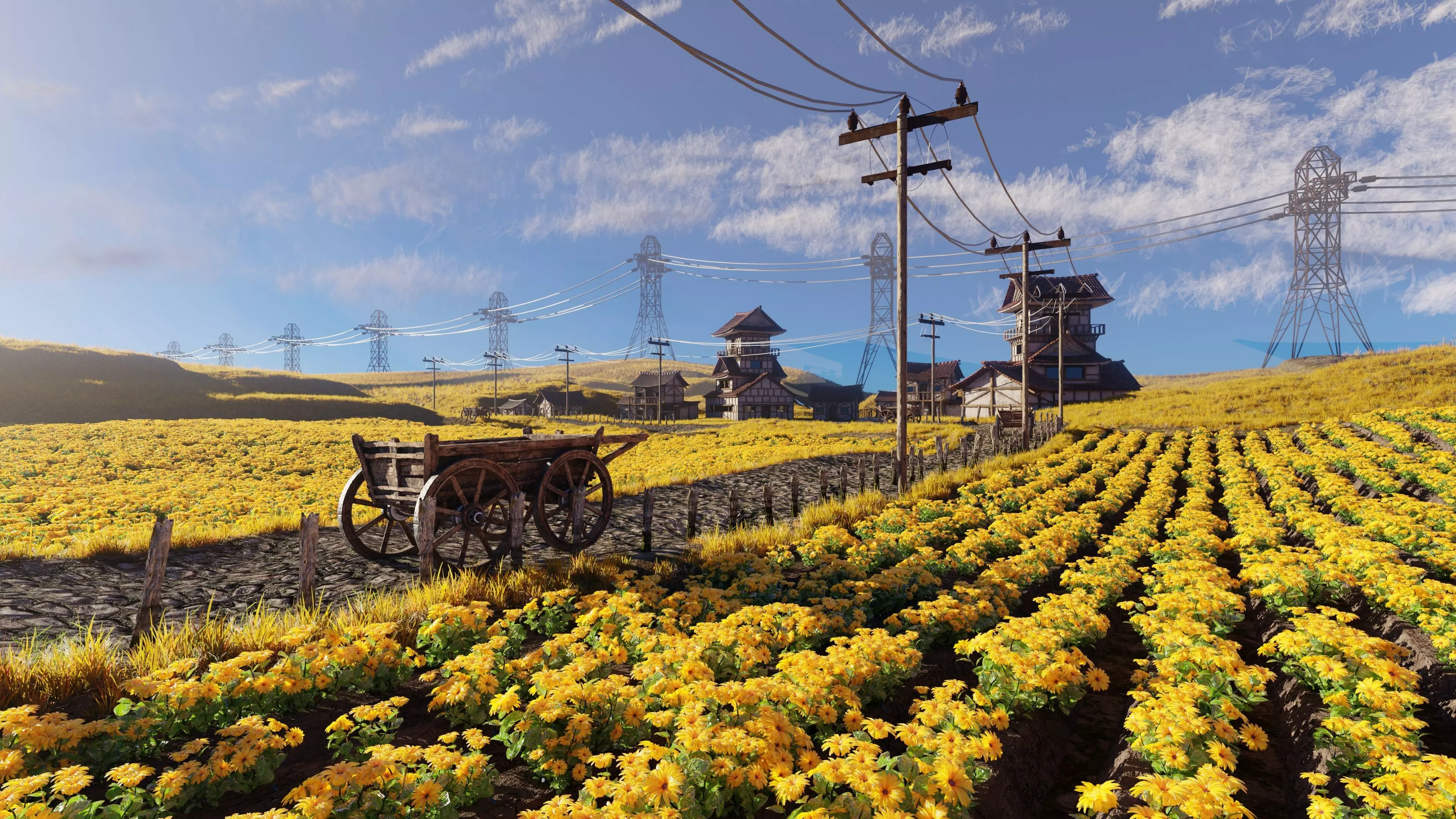 Farm Flower Field Scene 3D model_0