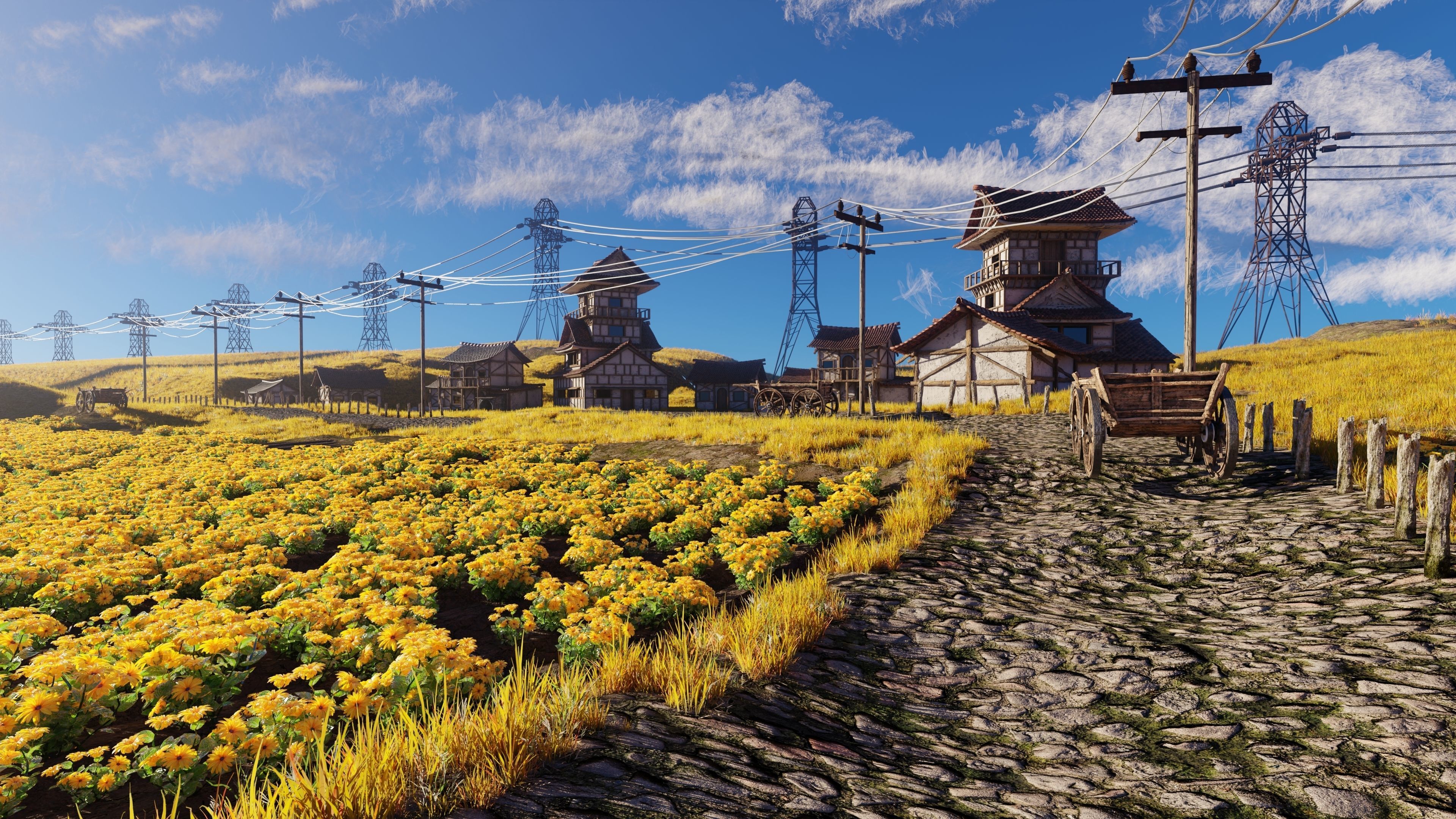 Farm Flower Field Scene 3D model_3