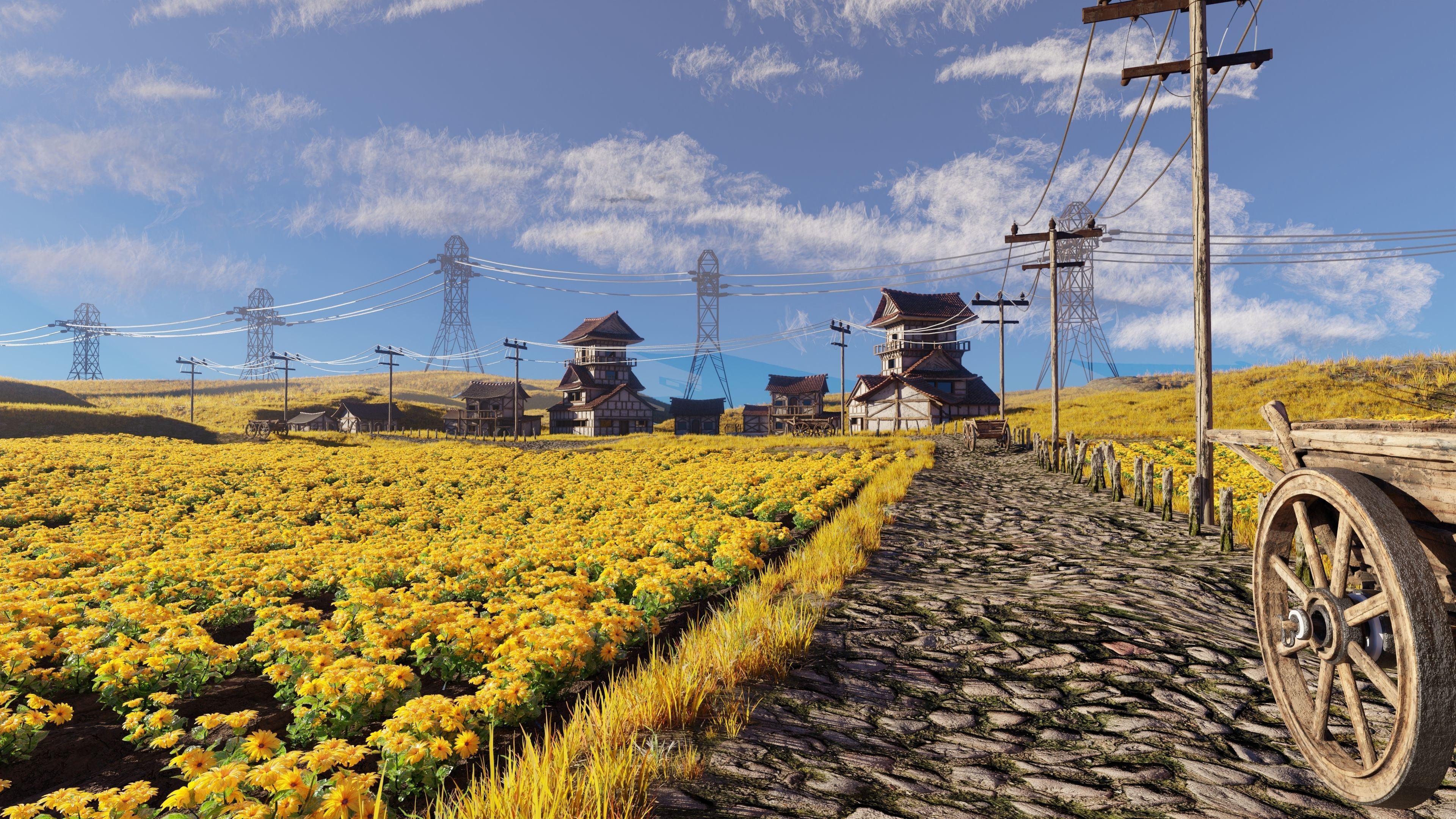Farm Flower Field Scene 3D model_2