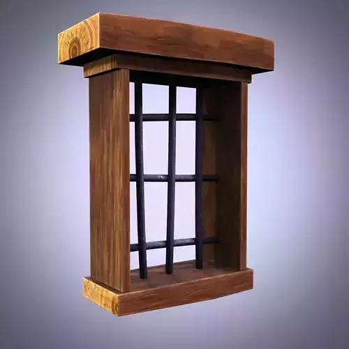 cartoon Old Wooden Window 2 Low-poly 3D model