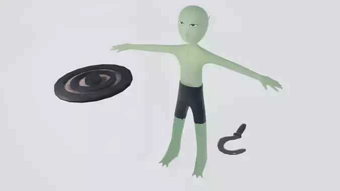 Humanoid Green Goblin with weapon and shield Low-poly 3D model