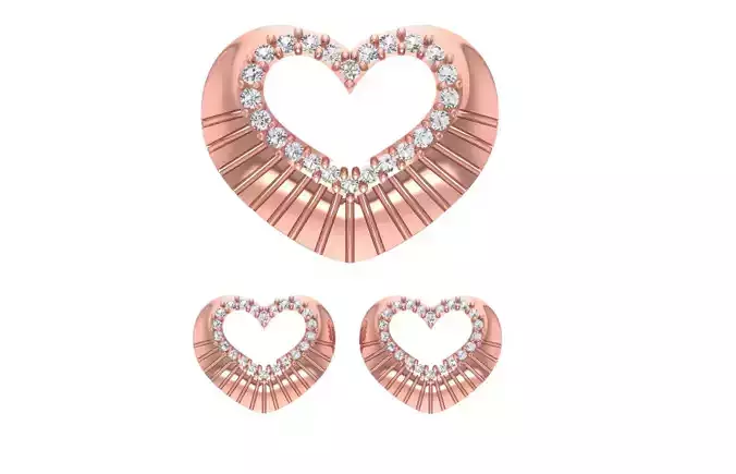 Heart Earrings Pendant Set 3dm STL OBJ FBX Renders Details