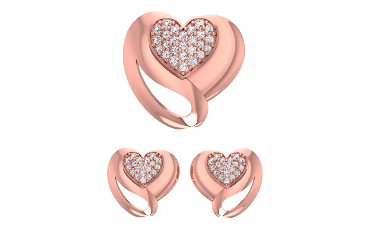 Heart Earrings Pendant Set 3dm STL OBJ FBX Renders Details 3D print model_0