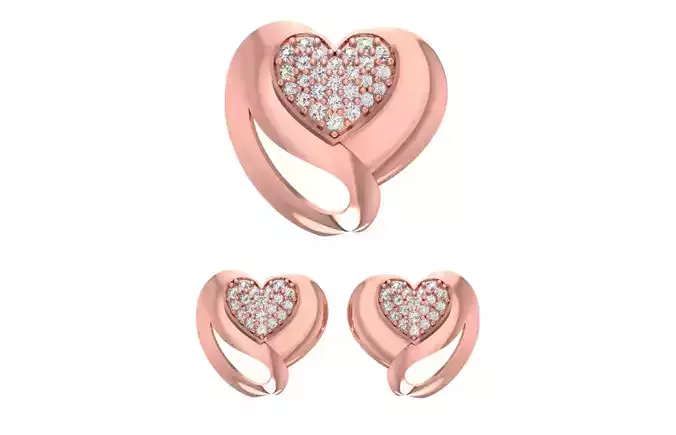 Heart Earrings Pendant Set 3dm STL OBJ FBX Renders Details