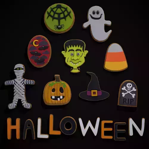 Halloween Cookies Sets One Two Three and Letters  3D Model Collection