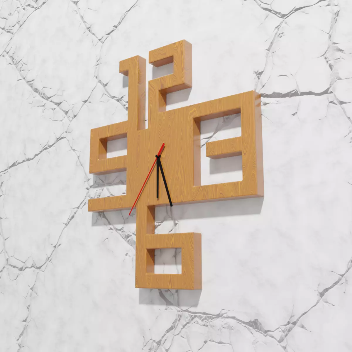 watch wooden clock on marble wall 3D model