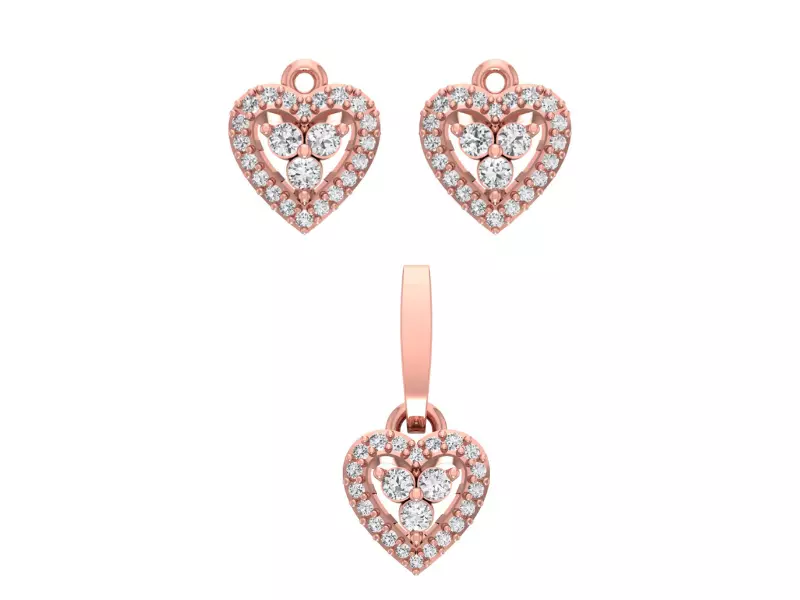 Heart Pendant Earring Sets 3dm STL OBJ FBX Renders Details 3D print model_0