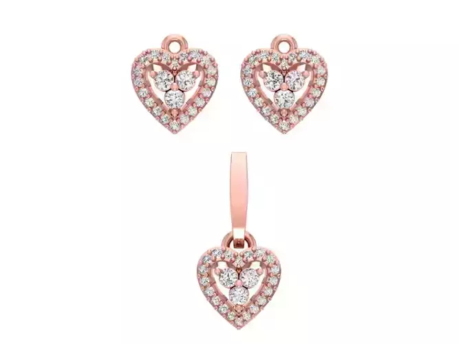 Heart Pendant Earring Sets 3dm STL OBJ FBX Renders Details