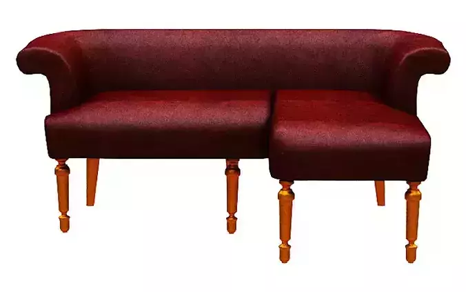 sofa Right chaise lounge red leather and gold foil legs