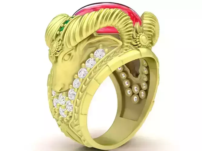 Oval Ruby Ring Zodiac King Buffalo Men Ring 3863