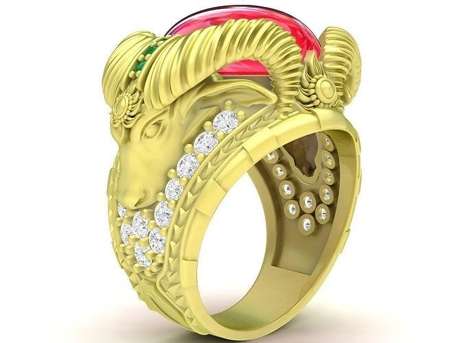 Oval Ruby Ring Zodiac King Buffalo Men Ring 3863 3D print model