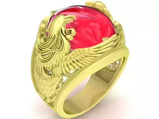 oval ruby fengshui phoneix ring 3865
