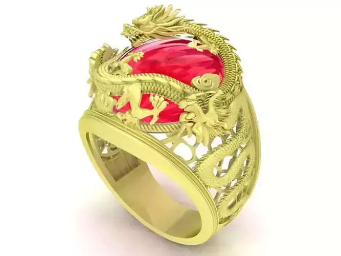 Oval Ruby Chinese Dragon Ring 3866