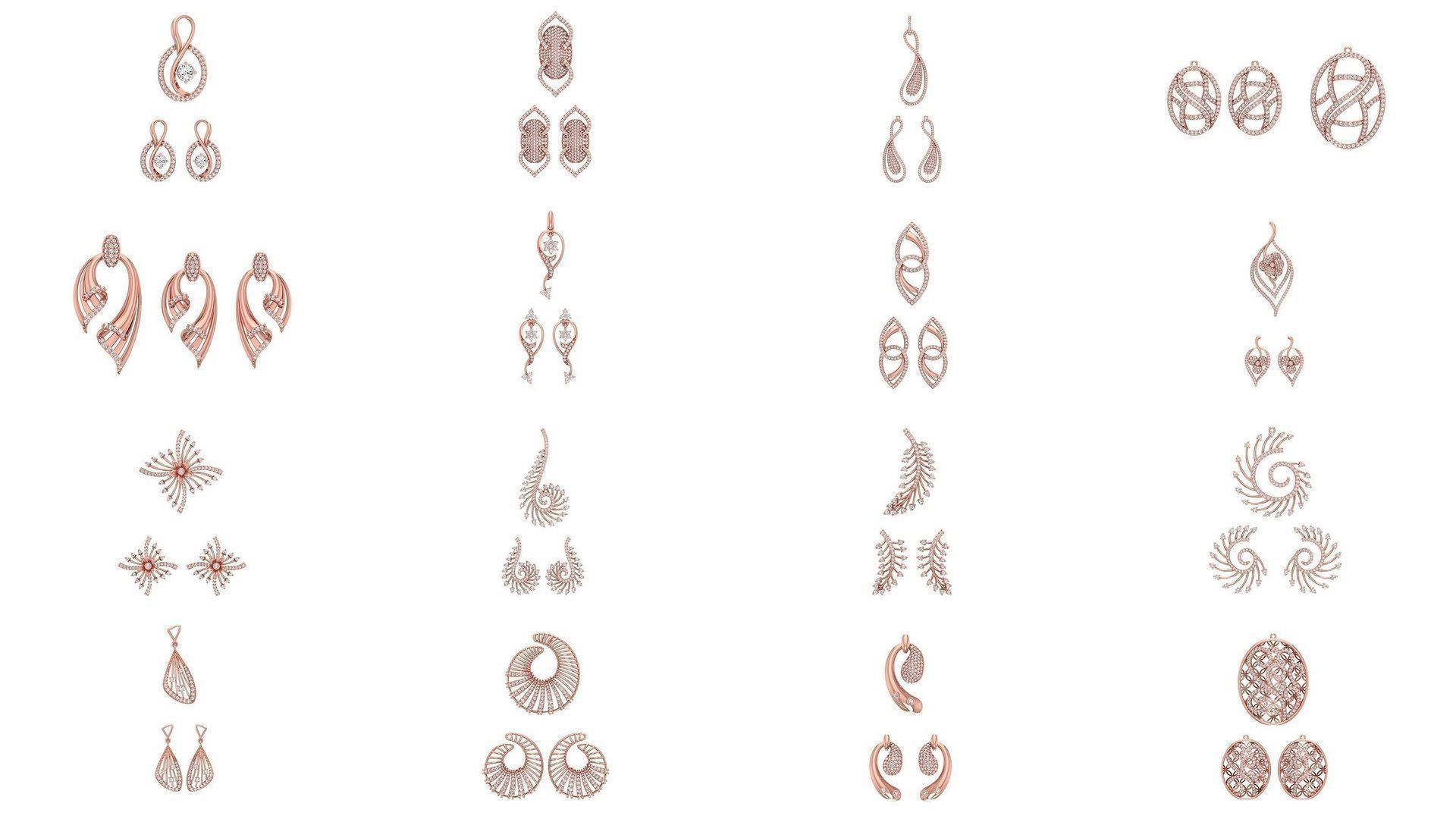128 Pendant Earrings Sets 3dm STL OBJ FBX Details Collection _6