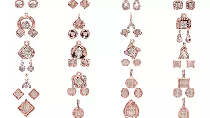 128 Pendant Earrings Sets 3dm STL OBJ FBX Details Collection