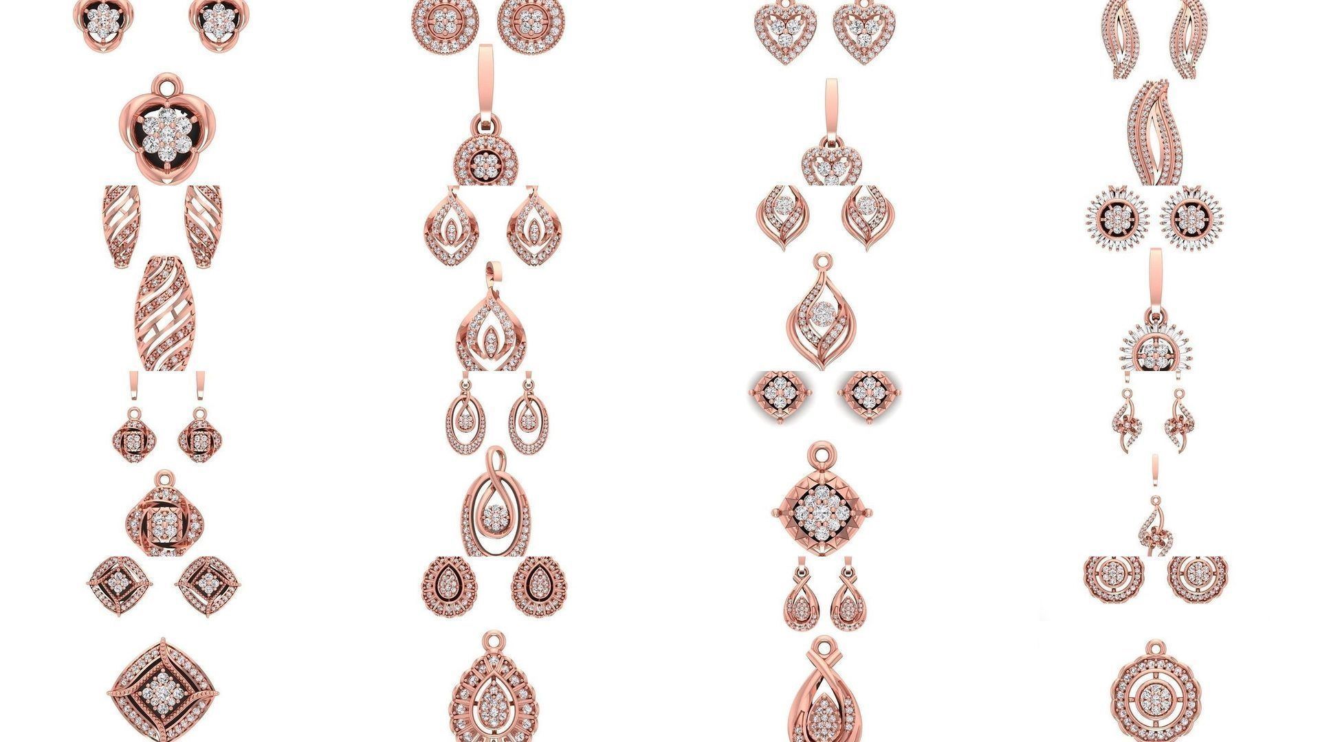 128 Pendant Earrings Sets 3dm STL OBJ FBX Details Collection _1