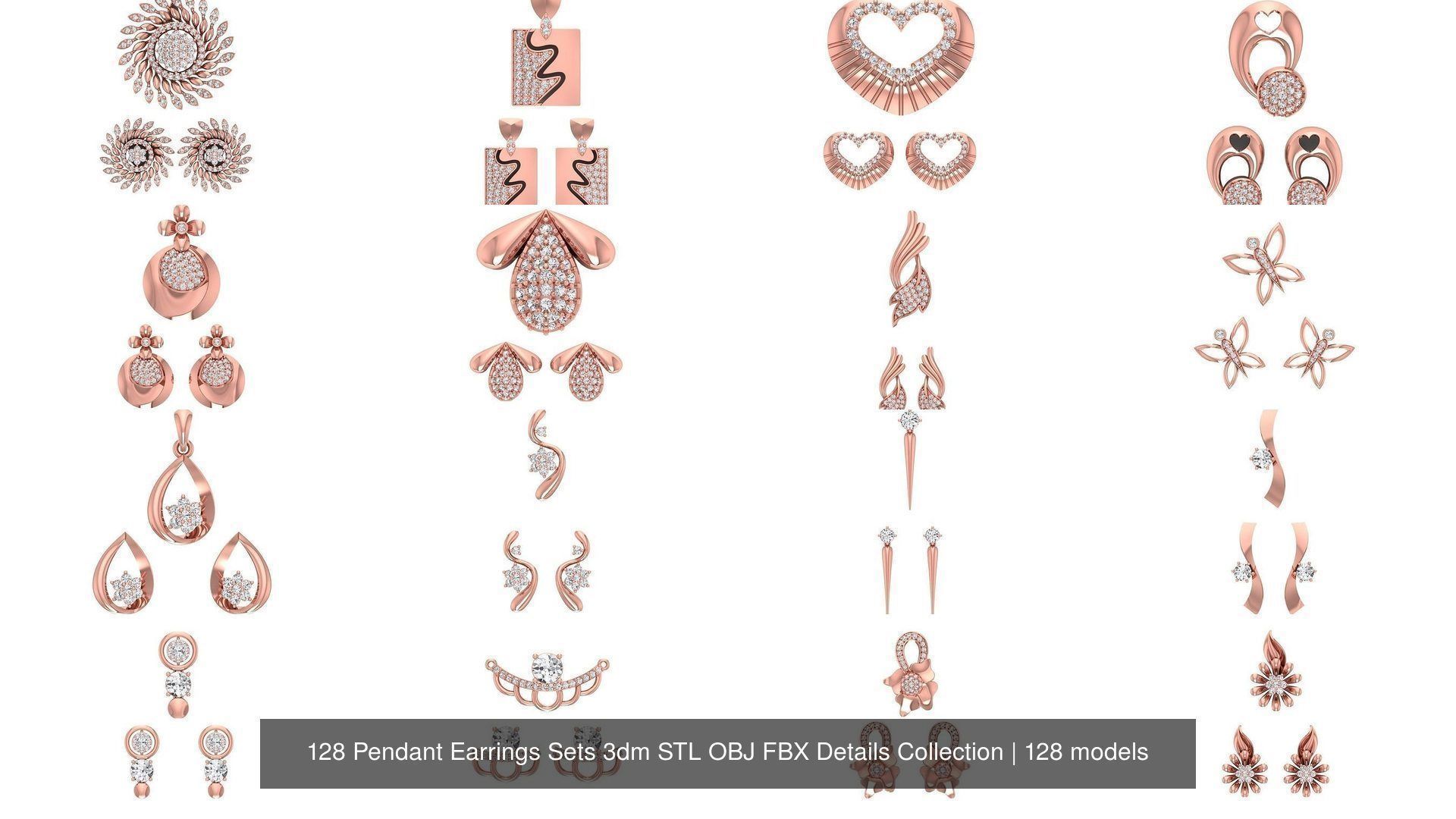 128 Pendant Earrings Sets 3dm STL OBJ FBX Details Collection _7