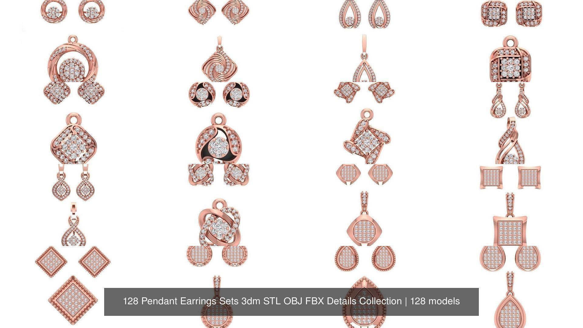 128 Pendant Earrings Sets 3dm STL OBJ FBX Details Collection _8