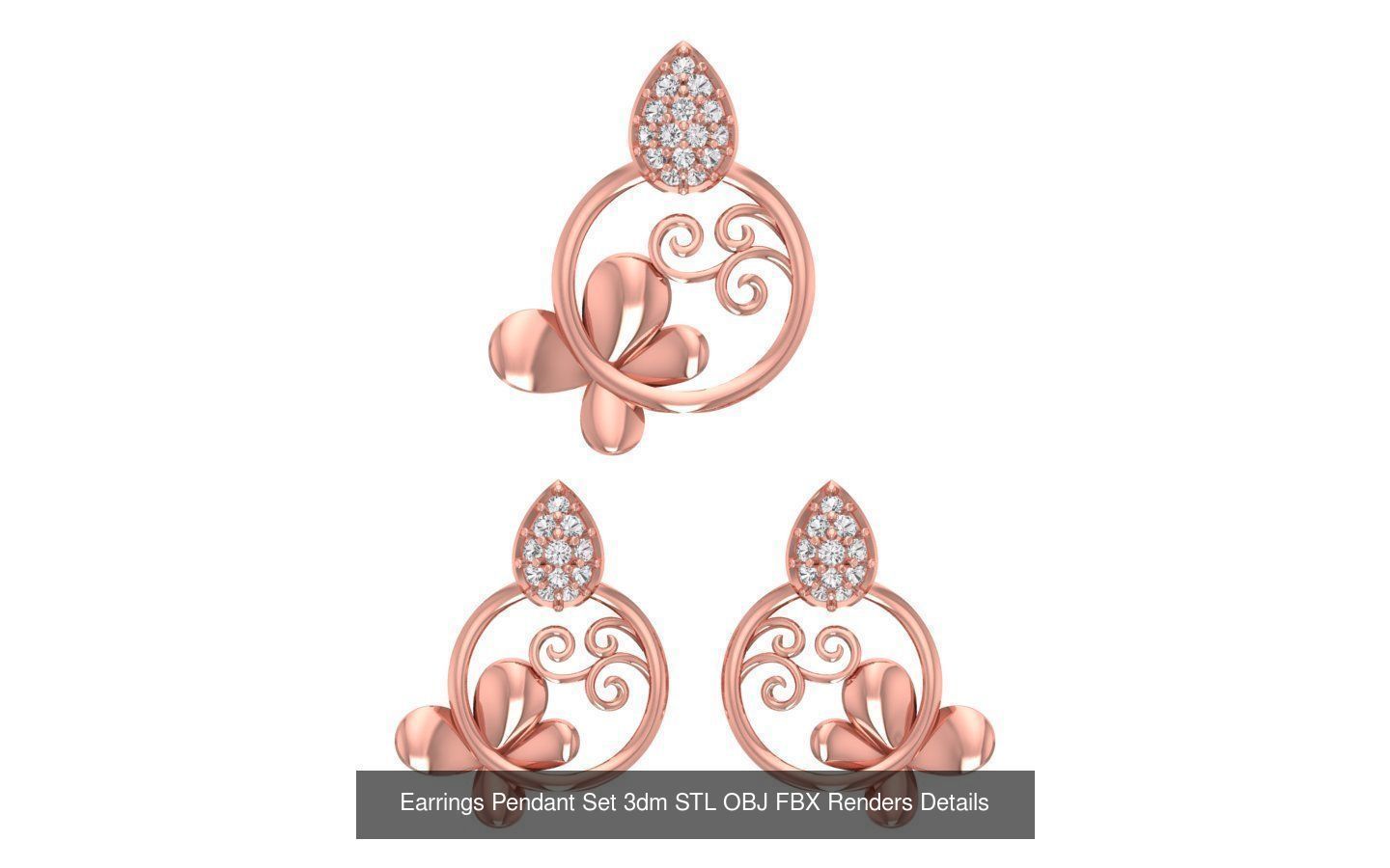 128 Pendant Earrings Sets 3dm STL OBJ FBX Details Collection _32