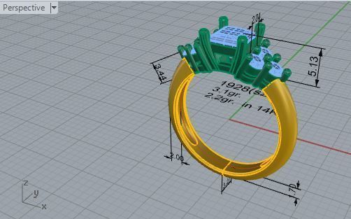 Big Diamond stone ring 1928 3D print model 3D print model_6