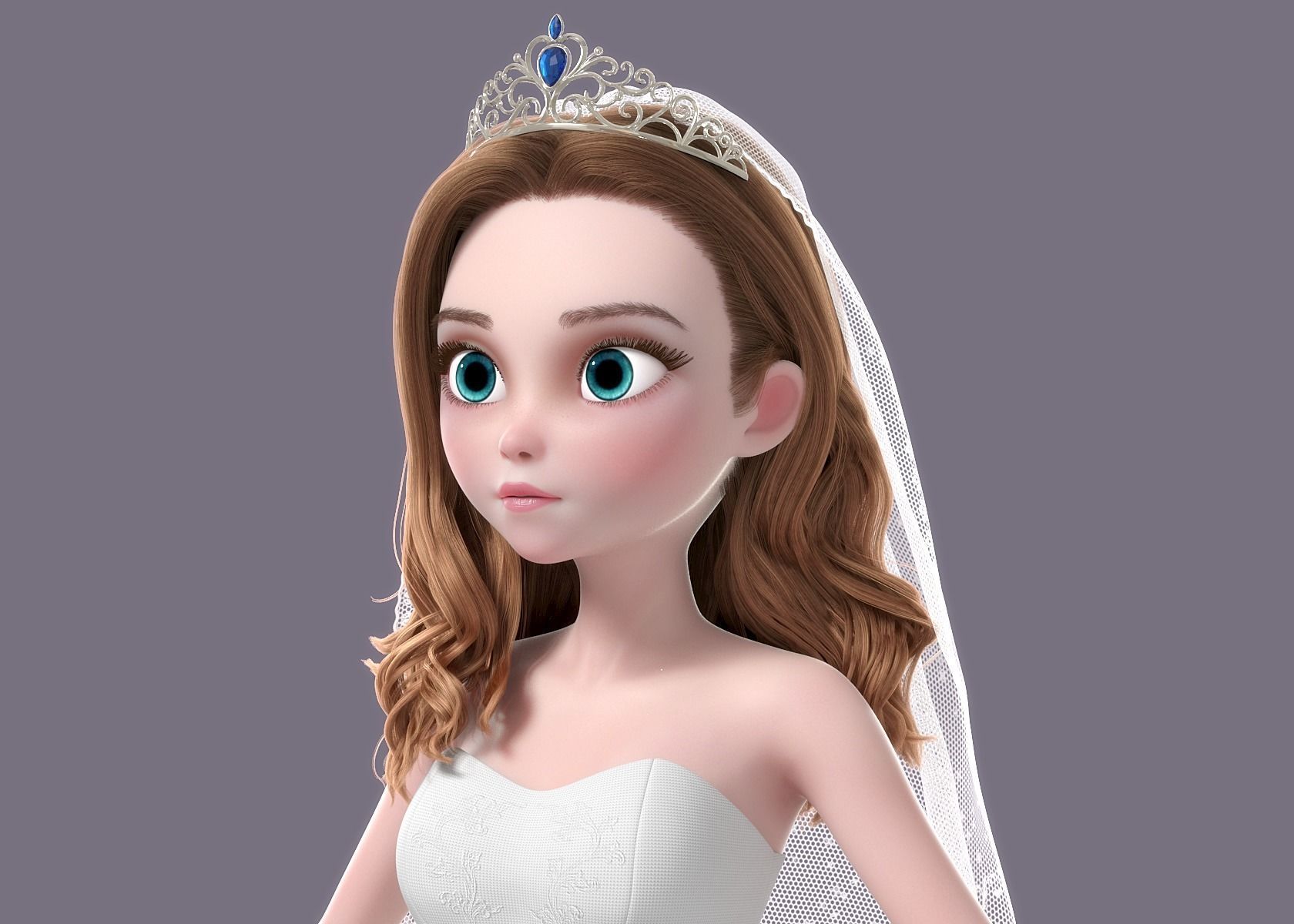 Cartoon Bride Rigged 3D model_3