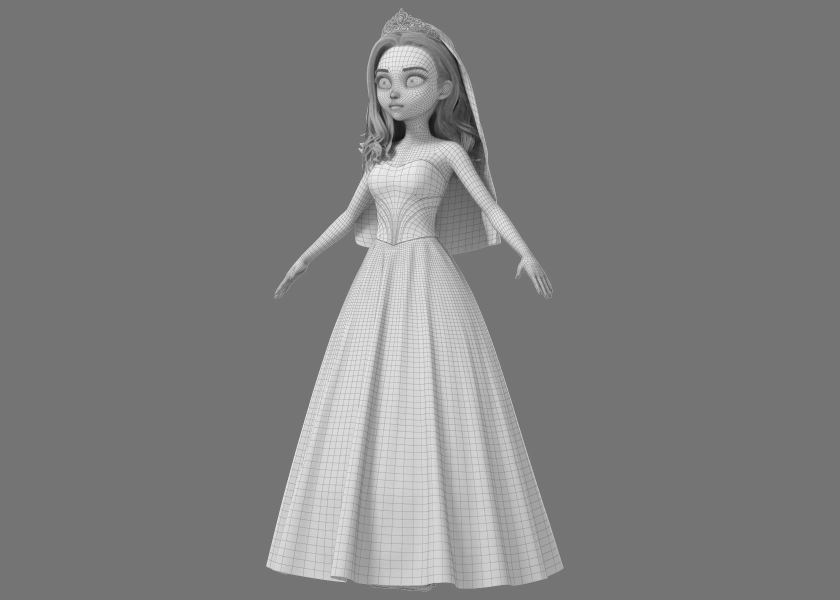Cartoon Bride Rigged 3D model_35