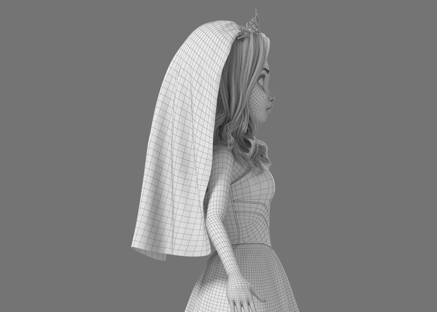 Cartoon Bride Rigged 3D model_36