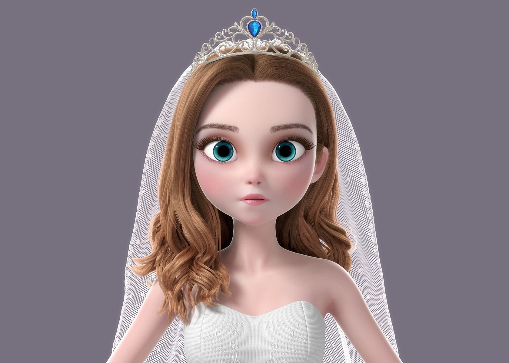 Cartoon Bride Rigged 3D model_4