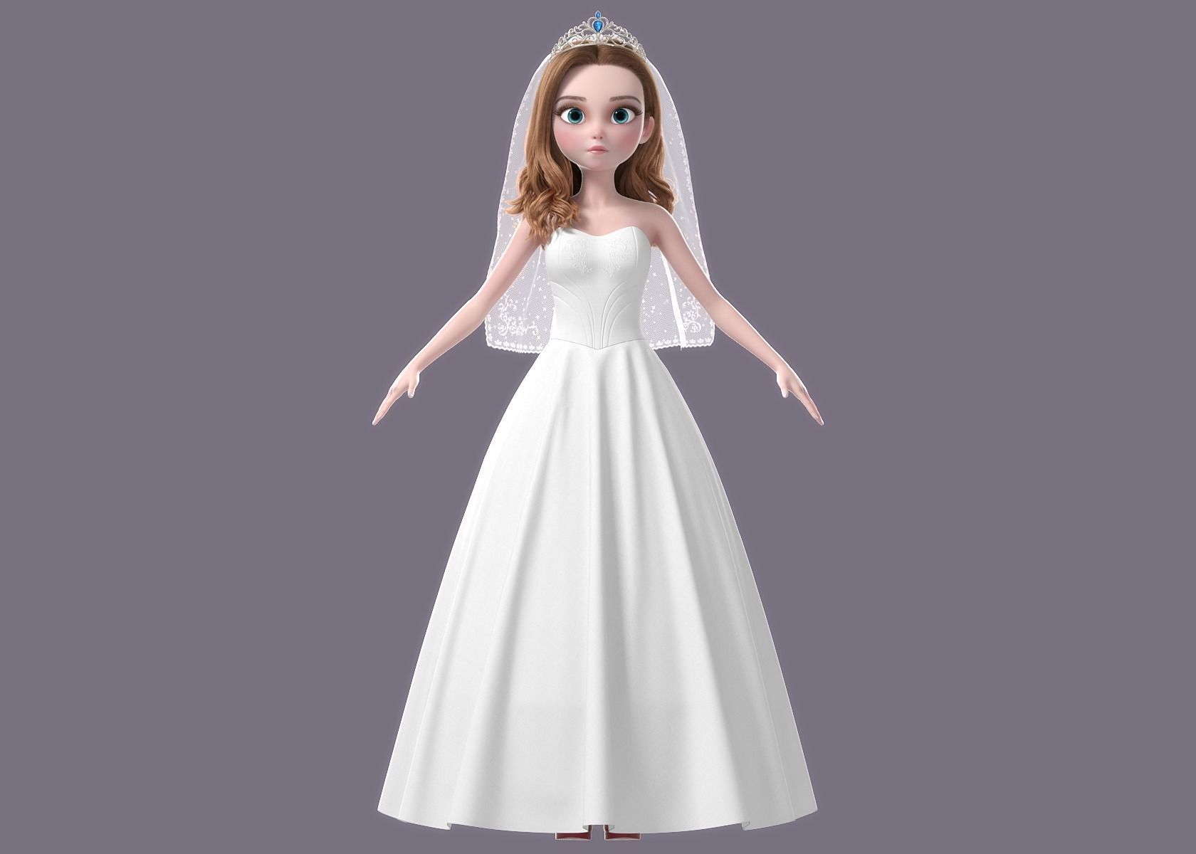 Cartoon Bride Rigged 3D model_14