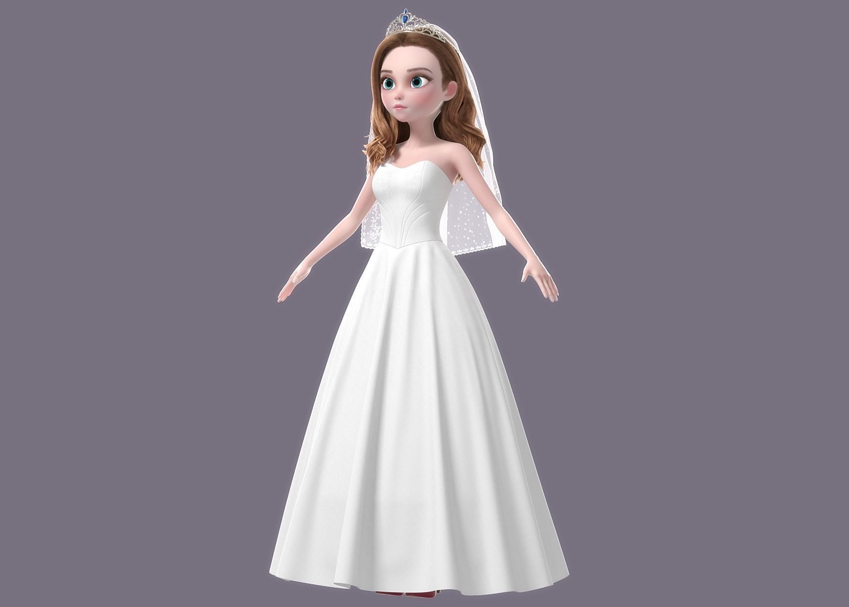 Cartoon Bride Rigged 3D model_15