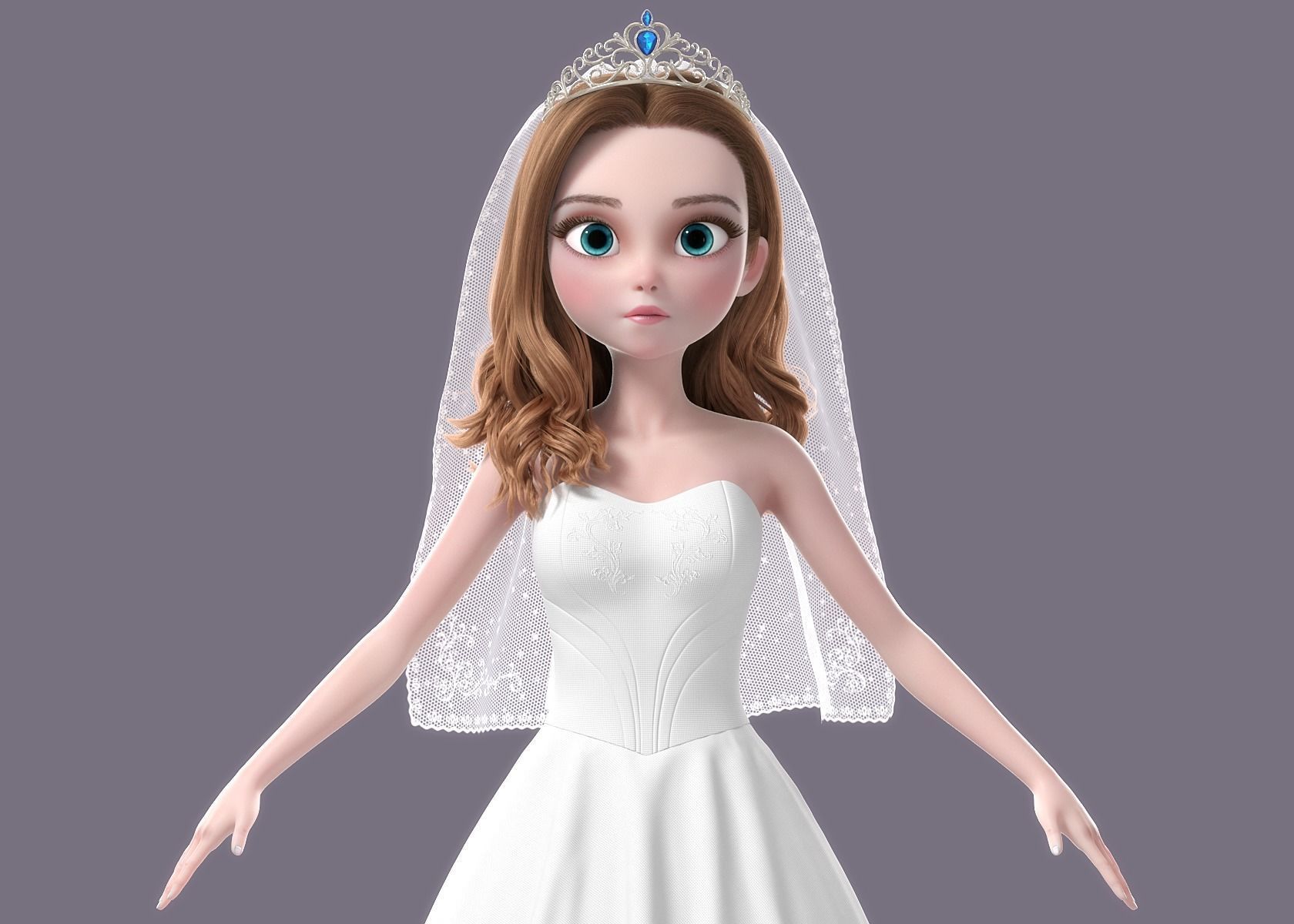 Cartoon Bride Rigged 3D model_21