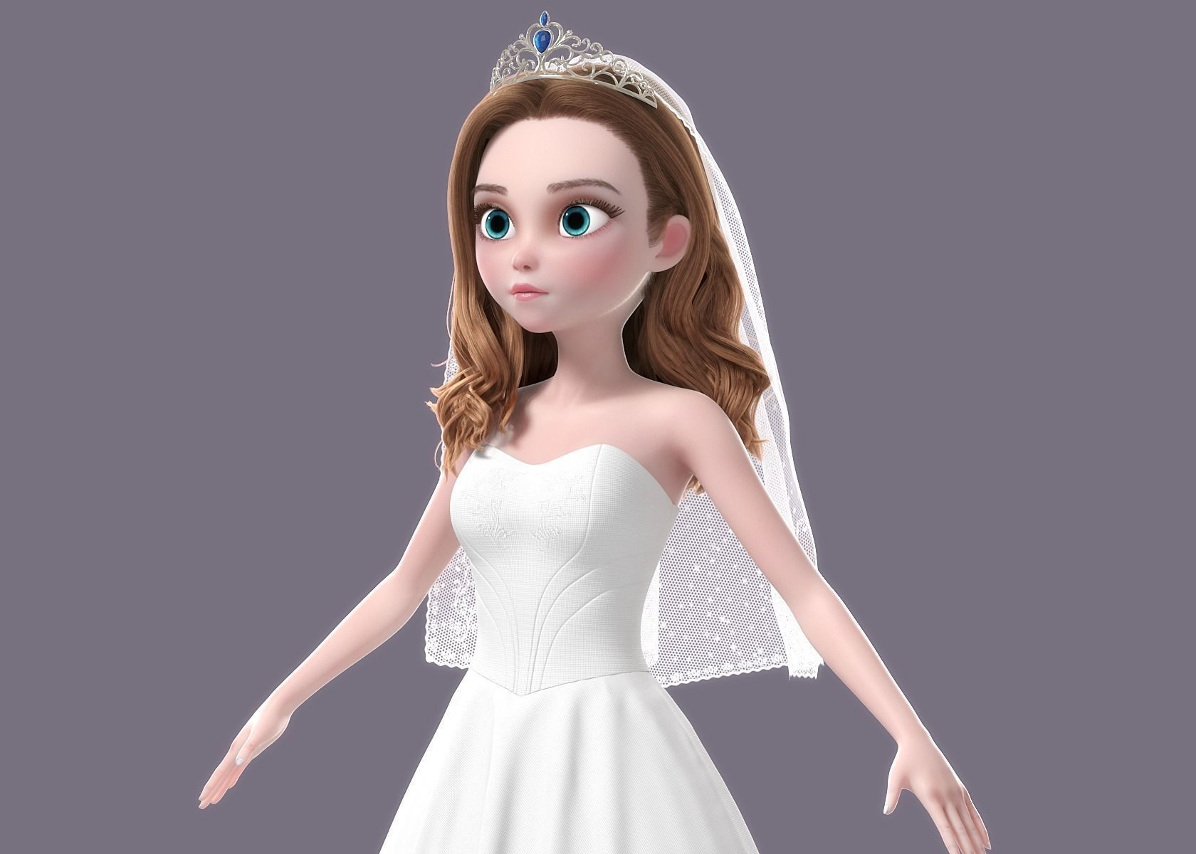 Cartoon Bride Rigged 3D model_20