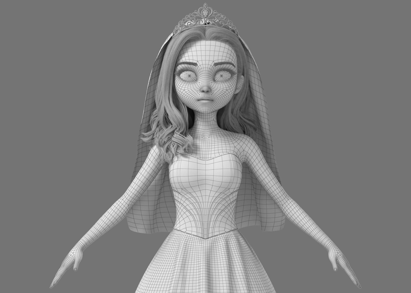 Cartoon Bride Rigged 3D model_39