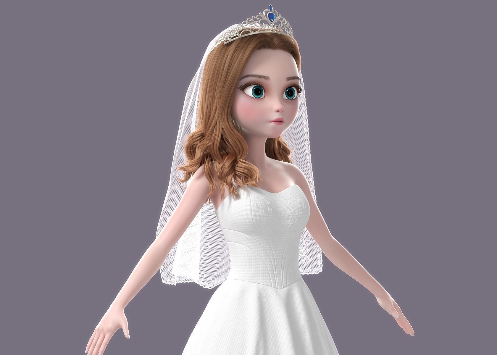 Cartoon Bride Rigged 3D model_16