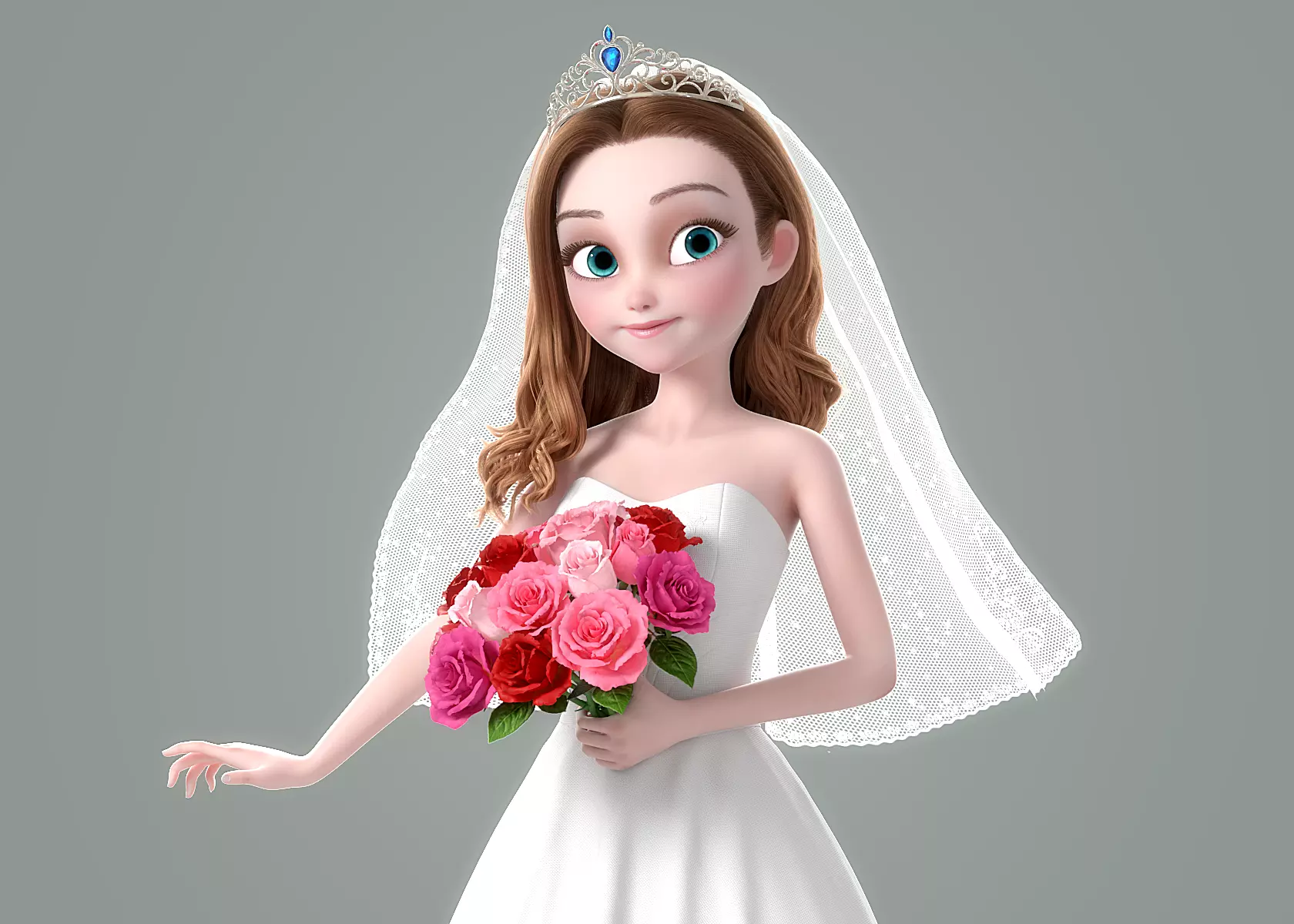 Cartoon Bride Rigged 3D model_0
