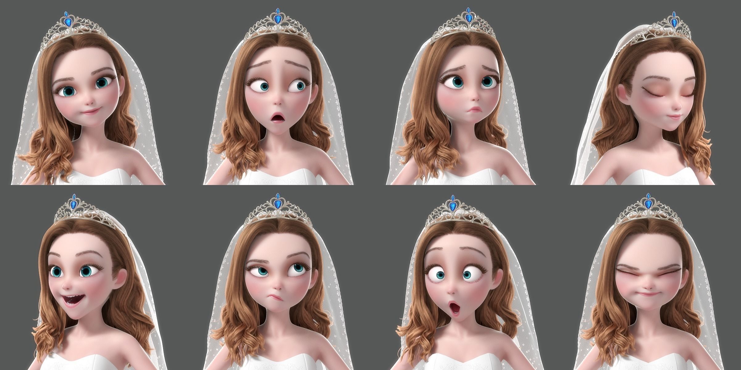 Cartoon Bride Rigged 3D model_2