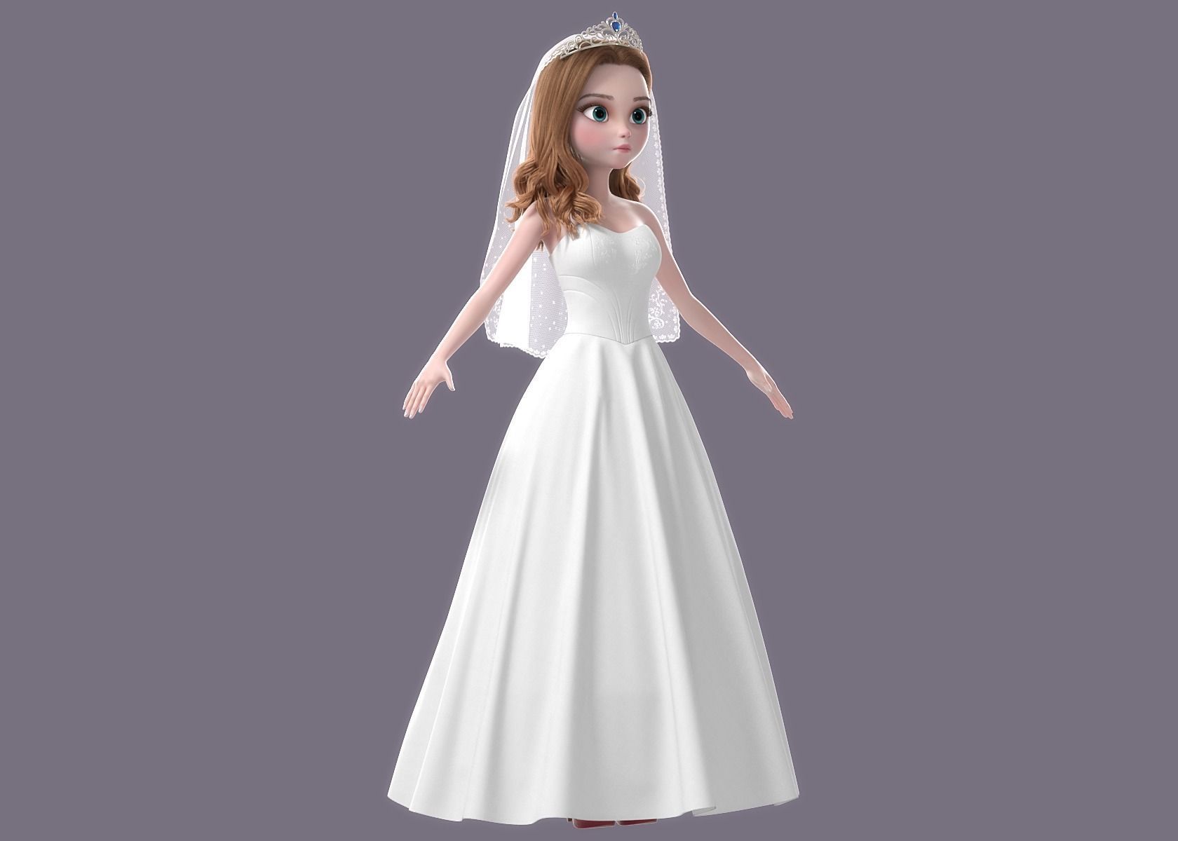 Cartoon Bride Rigged 3D model_10