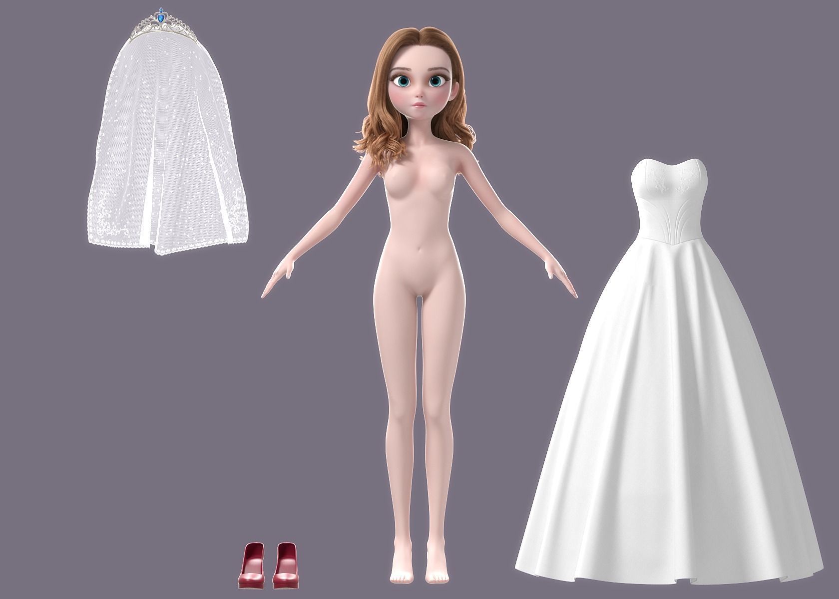 Cartoon Bride Rigged 3D model_22