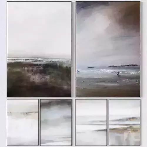 Set of six large wall paintings 3D model
