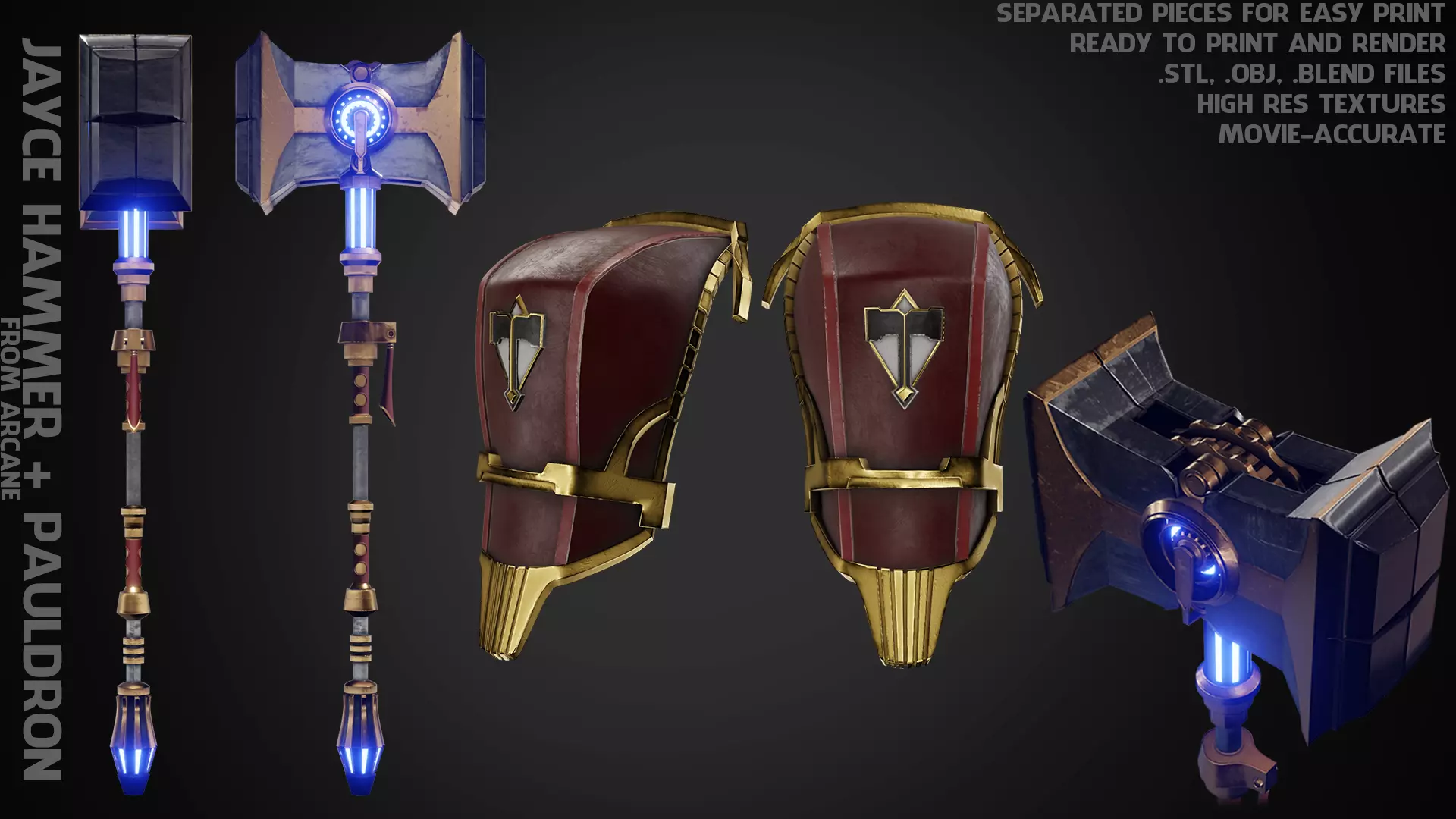 Arcane Jayce Hammer and Pauldron Bundle for Cosplay 3D Model Collection_0
