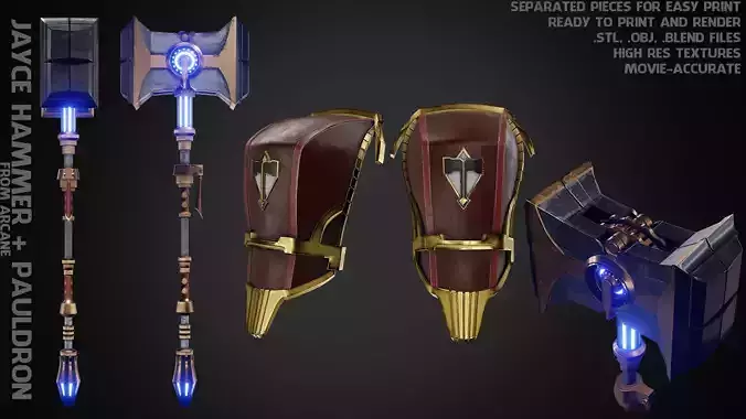 Arcane Jayce Hammer and Pauldron Bundle for Cosplay 3D Model Collection