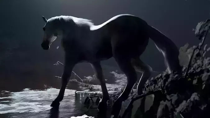 White Horse Low Poly Game-Ready PBR Rigged Animated