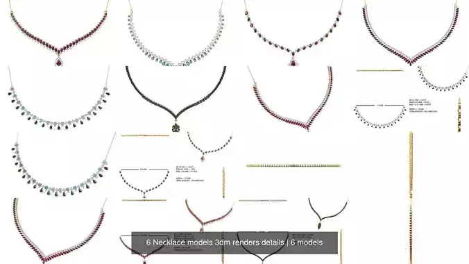 6 Necklace models 3dm renders details