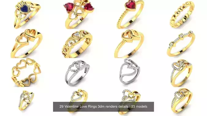 29 Valentine Love Rings 3dm renders details 3D Model Collection