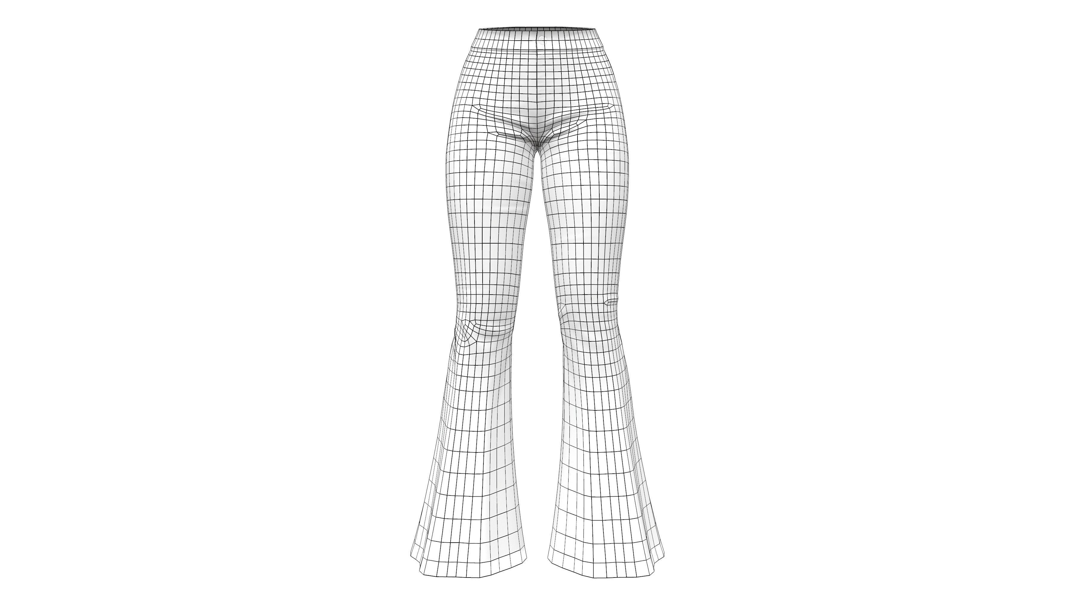Ladies Flare Bell Bottom Jeans Pants Low-poly 3D model_6