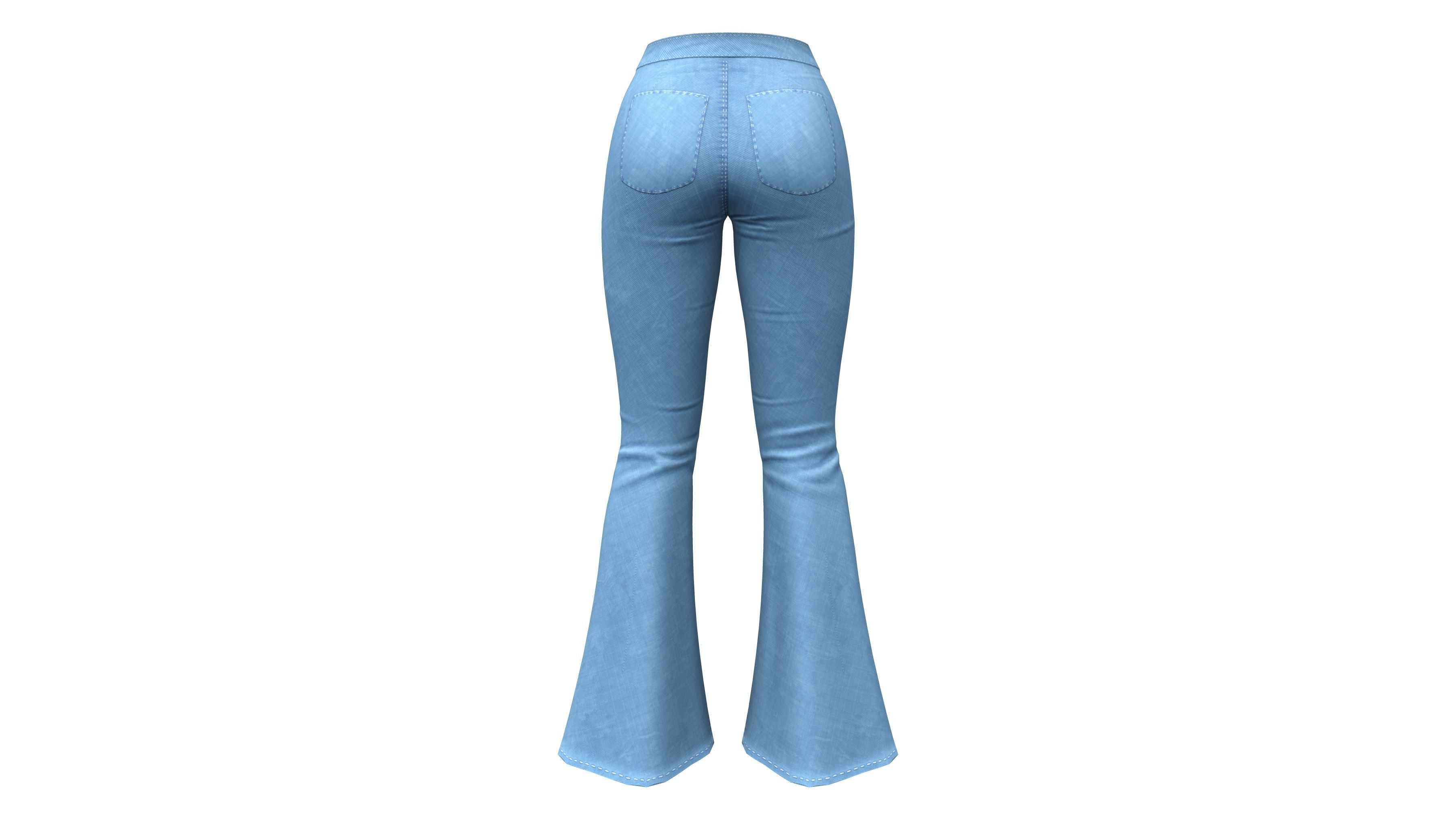 Ladies Flare Bell Bottom Jeans Pants Low-poly 3D model_4