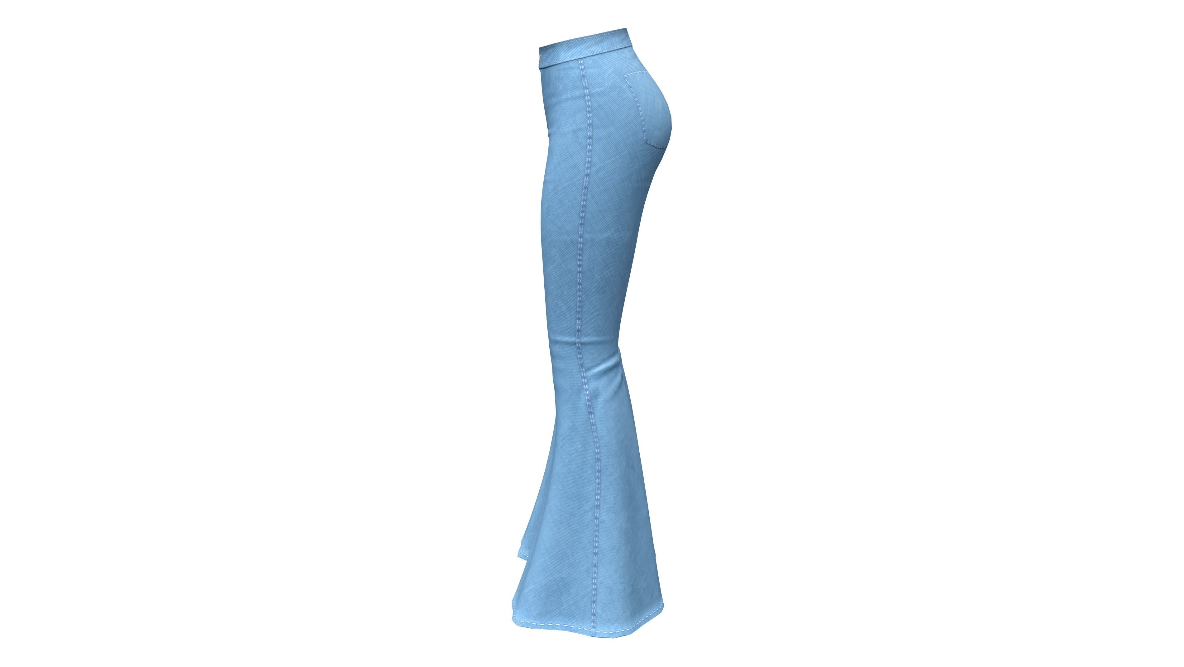Ladies Flare Bell Bottom Jeans Pants Low-poly 3D model_3