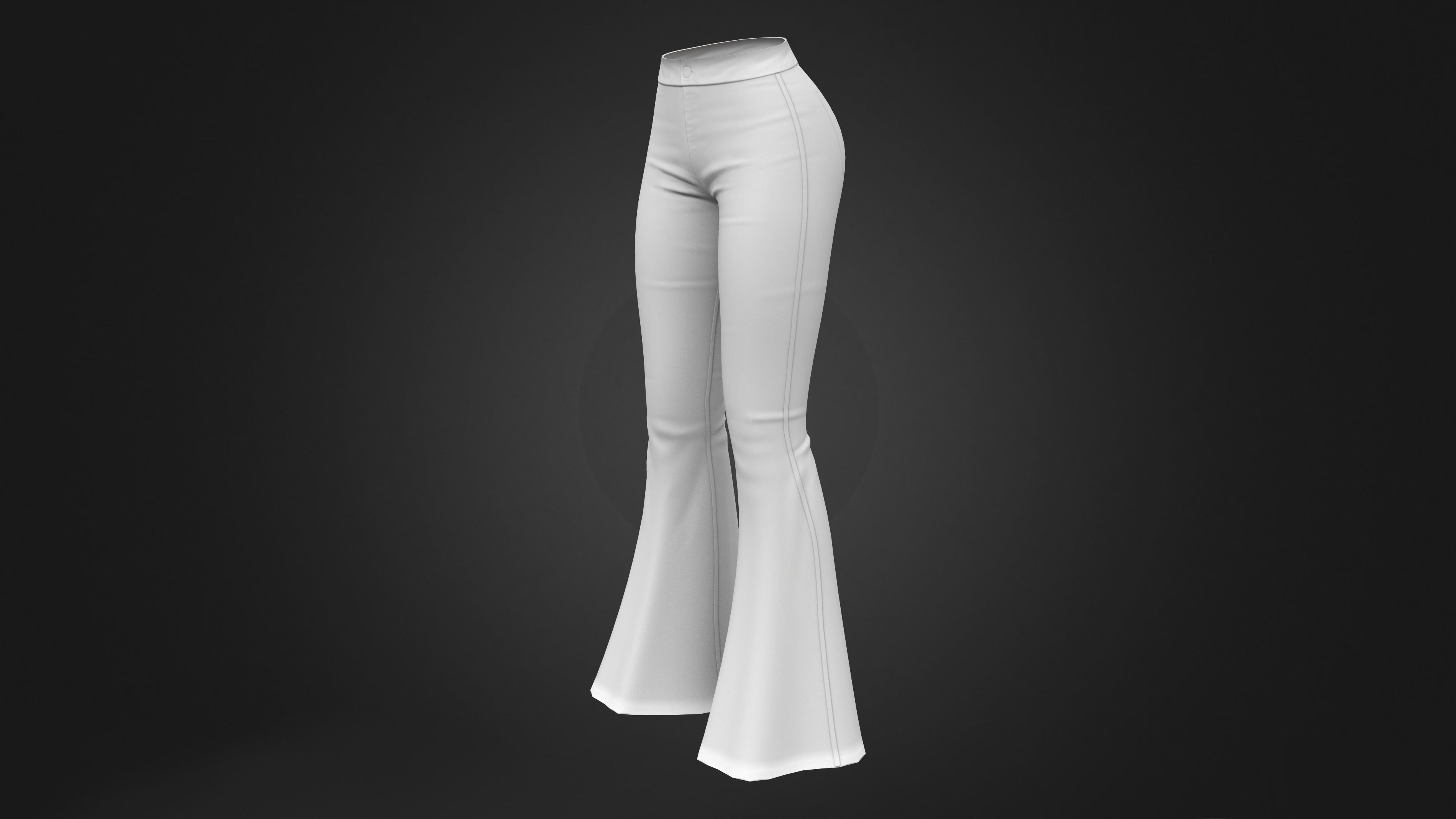 Ladies Flare Bell Bottom Jeans Pants Low-poly 3D model_8
