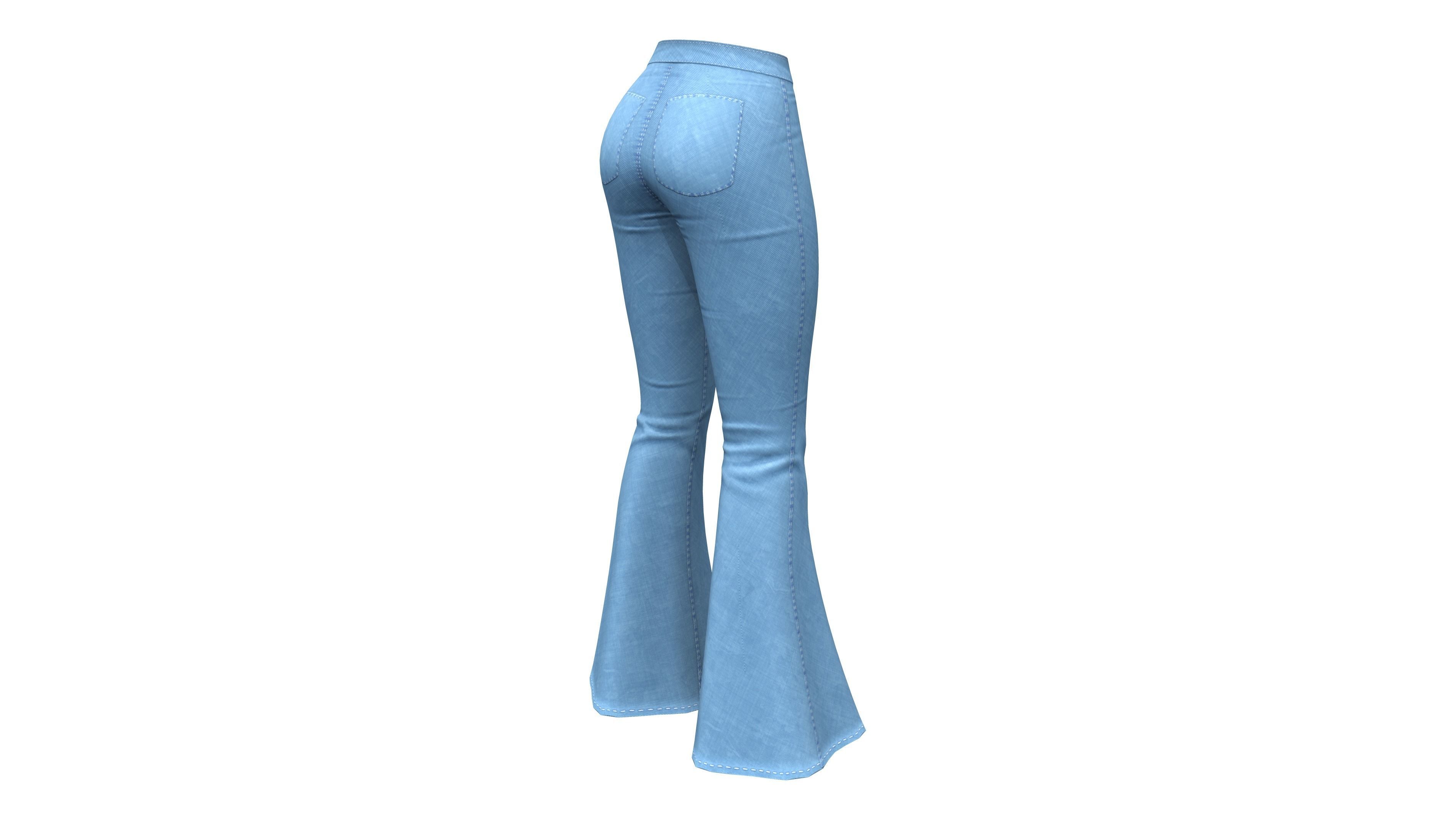Ladies Flare Bell Bottom Jeans Pants Low-poly 3D model_5